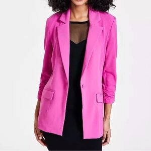 Bar III Pink Ruched Sleeve Blazer